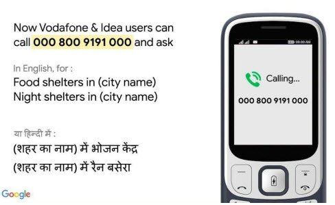 Google Assistant Number Toll Free Voice Facility for Food Shelters and Night Shelters in India